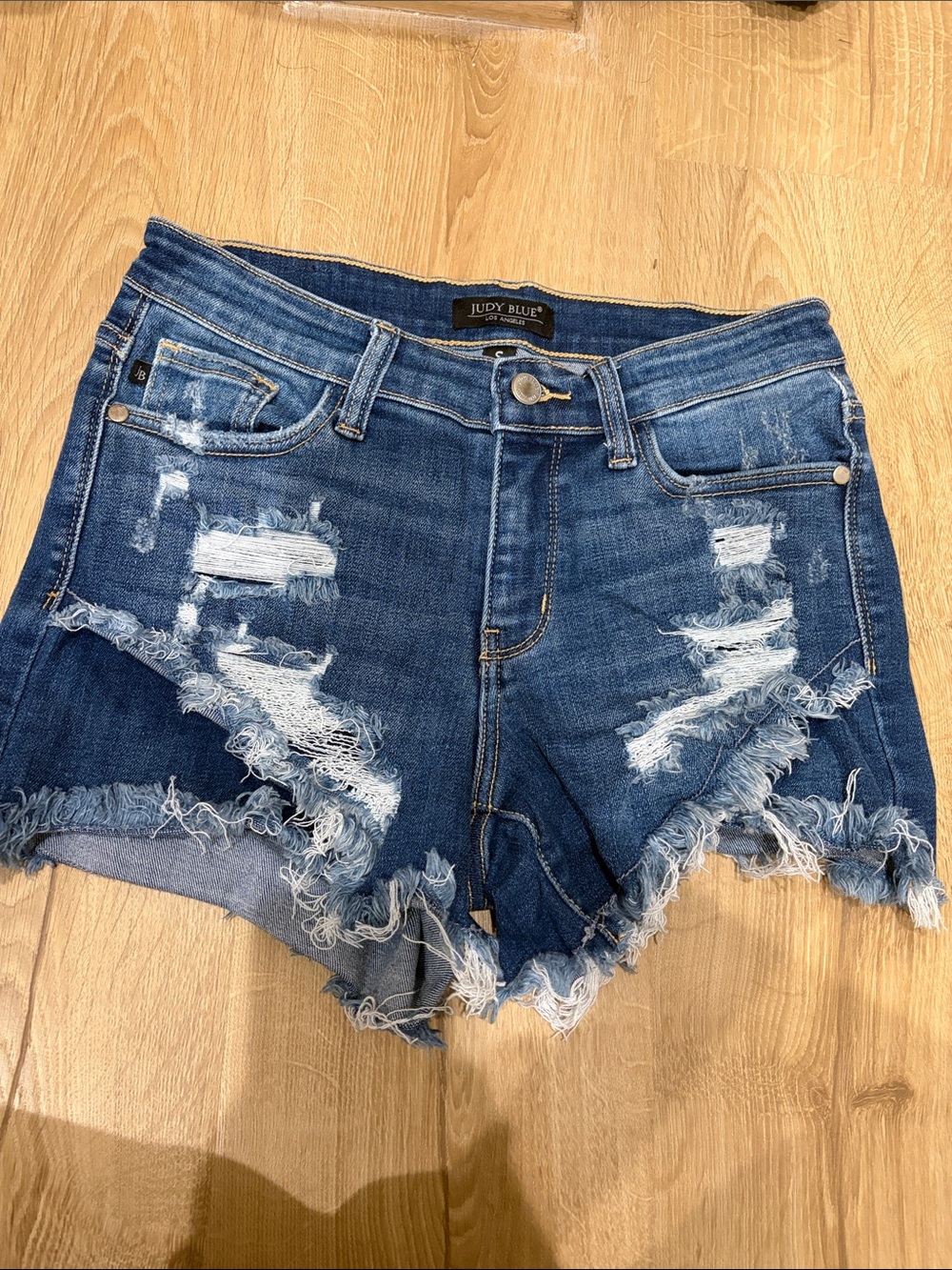 Judy Blue Distressed Dark Blue Frayed Denim Shorts